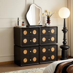 Quanu Комод для гостиной в винтажном стиле, модульный, 4 ящика, цвет Black Tea