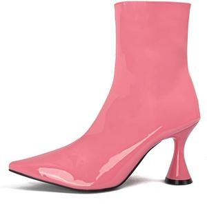 Женские модные ботильоны Myallfeet из лаковой кожи с заостренным носком средней длины на высоком каблуке, удобные и сексуальные, с боковой молнией, Pink