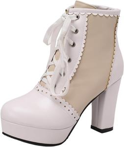 Женская мода: короткие ботильоны Лолита с высокими каблуками 9,5 см, круглый носок, платформа, лаконичные шнурки, многоцветная цветочная печать, для вечеринок, размер US4-US15, модель 998-14-18 LYYSKY, Apricot(998-15)