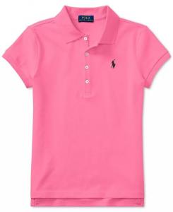 Рубашка-поло из эластичного хлопка с короткими рукавами для малышей и маленьких девочек Polo Ralph Lauren, синий