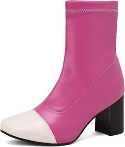 Ботильоны SHEMEE двух цветов для женщин с массивным каблуком, квадратным носком, высокие ботильоны на каблуке, без застежки, осенне-зимняя обувь, Hot Pink/White
