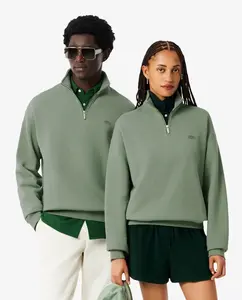 Унисекс толстовка из плотного флиса с молнией на воротнике, зеленого цвета Lacoste