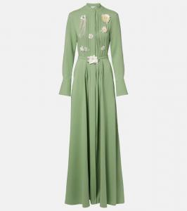 Вышитое платье из шифона с шелком Oscar de la Renta, Pale Olive