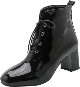 Женские ботильоны Parisuit на массивном каблуке с шнуровкой из лакированной кожи, Black