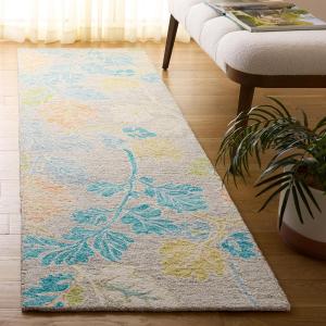 Ковер SAFAVIEH, 69 x 244 см, Jardin Collection, ковер-дорожка, Blue & Grey, ручной работы из шерсти, идеально для гостиной, коридора, прихожей, входа, спальни (JAR125M)