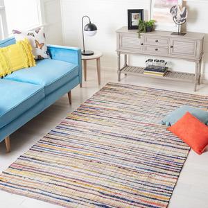 Ковер SAFAVIEH, 92 x 153 см, Rag Rug Collection, Ivory & Multi, ручной работы, богемная полоска, хлопок, идеален для помещений с высокой проходимостью: прихожая, гостиная, спальня (RAR240A)