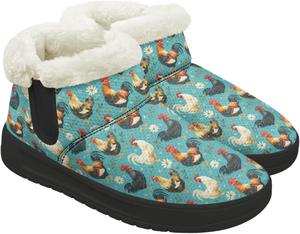 Женские зимние теплые сапоги с меховой подкладкой Удобные зимние ботинки для женщин Широкая колодка Ботильоны с нескользящей подошвой для походов Chririnla, Hen Print