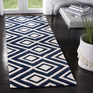 Ковер SAFAVIEH, 61 x 92 см, Chatham Collection Dark Blue/Ivory CHT742C ручной работы в стиле мид-сенчури с геометрическим узором из премиальной шерсти