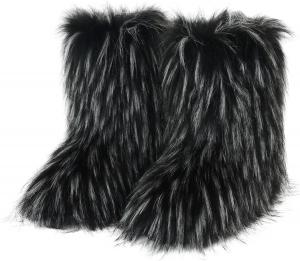 Женские меховые ботинки с искусственным мехом Generic, Black White