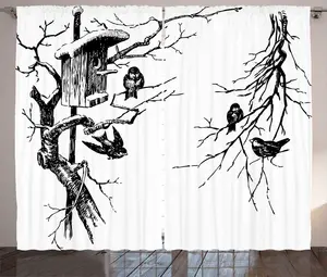 Штора для вольера ABAKUHAUS в деревенском стиле, Гнездо воробьев, для спальни, присборенная тесьма с петлями и крючками, 280 x 225 см, белый с темно-серым Abakuhaus