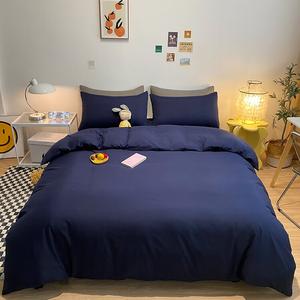 LUOLAI HOME Комплект постельного белья, 1.5 м, 4 предмета, чистый темно-синий