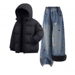 Детская повседневная спортивная одежда Disney, [Thickened And Fleece-Lined]Di H Triangle Hook-And-Loop Black+Solid Color Denim Blue