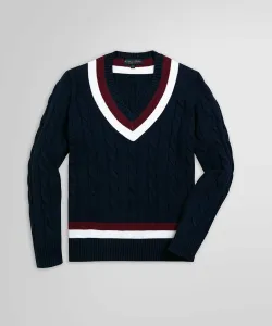 Теннисный свитер из хлопка супима с V-образным вырезом и косами Brooks Brothers, цвет Navy