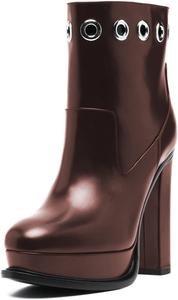 Женские ботильоны FOWT с круглым носком, перфорацией, платформой и массивным высоким каблуком, на резинке, для вечеринок и танцев, размеры 4-16 US, Brown