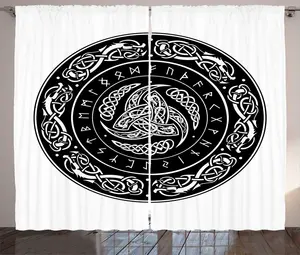 Штора ABAKUHAUS Кельтский дракон в деревенском стиле, три рога Одина, универсальная ленточная штора для гостиной с петлями и крючками, 280 x 225 см, цвет: угольно-серый и белый Abakuhaus