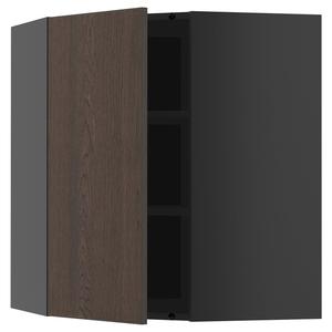 Угловой настенный шкаф с полками, черно-серый/коричневый Sinarp, 68x80 см. IKEA Metod