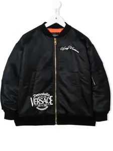 Бомбер на молнии с вышитым логотипом Versace Kids, черный