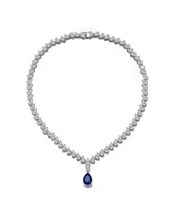 Крупное колье из белого золота с синими и прозрачными кубическими цирконами Rachel Glauber, blue