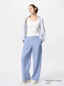 Удобные брюки из смесового льна (удлиненные) Uniqlo, 65 blue