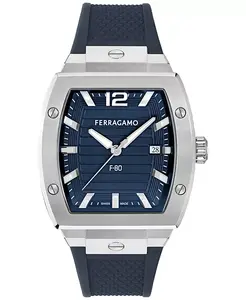 Мужские часы Swiss F-80 Tonneau с синим полиуретановым ремешком 42mm Ferragamo