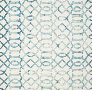 Ковер SAFAVIEH, 214 x 214 см, Dip Dye Collection, Ivory & Turquoise, ручной работы из шерсти, идеален для помещений с высокой проходимостью в гостиной, спальне (DDY712H)