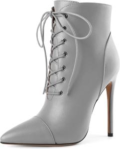 Женские ботильоны SAMMITOP с зауженным носком и шнуровкой, короткие ботинки с анималистичным принтом, Grey