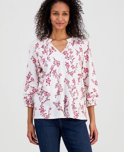 Женская трикотажная блузка с принтом и сборками Style & Co, White