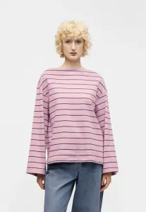 Футболка с вырезом-лодочкой в полоску, топ с длинными рукавами из самополиэтилена. Selected, Mauve/Blue/Anemone