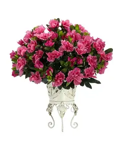 Азалия с металлическим кашпо, шелковое растение Nearly Natural, pink