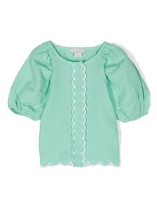 Stella McCartney Kids рубашка из смесового льна с фестонами, зеленый
