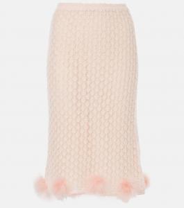 Юбка миди из смеси мохера и шерсти с отделкой перьями Blumarine, цвет powder pink