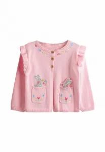 Кардиган прямого кроя с вышитыми оборками и карманами в виде зайчиков. Jojo Maman Bébé, Light Pink