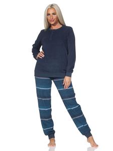 NORMANN Пижама из махровой ткани, с длинными рукавами и манжетами, в полоску, из джинсовой ткани меланжевого оттенка