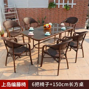 Комплект садовой мебели Green Water: 6 стульев из плетеного ротанга Shangdao, стол прямоугольный 150х80 см, (№11)