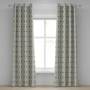 Серо-желтая штора на люверсах ABAKUHAUS с этническим рисунком пейсли, цветочным рисунком плюща и листьями, декоративная двухпанельная штора, 280 см x 225 см, цвет бледно-серый бархатцы Abakuhaus