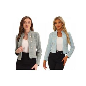 2 упаковки женского элегантного пиджака в клетку из твида Inspire Chic, Beige Light Blue