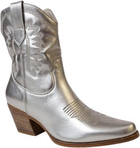 Женские ковбойские и ковбойски-королевские ботильоны с заостренным носком и низким широким каблуком ABSOLEX, Silver
