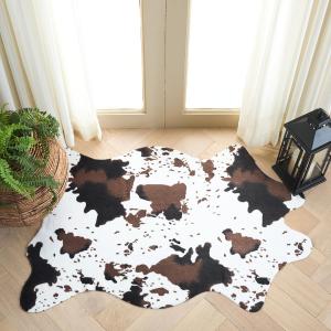 Ковер SAFAVIEH, 77 x 110 см, из коллекции Faux Cowhide, Ivory & Dark Brown, веганский узор под животную шкуру без жестокости для декора в стиле рустик, гламур, фермерский дом в гостиной, прихожей, спальне (FCH575A-24)