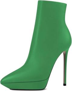Женские ботильоны XYD на высоком каблуке-стилете с заостренным носком, кожаные, платформенные, с боковой молнией, для офиса, вечеринки, официальных мероприятий, короткие ботинки, Green