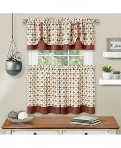 Набор кухонных штор Modern Geo из 3 предметов с ярусом и балдахином Kate Aurora, розовый