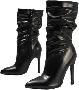 Женские ботильоны с заостренным носком и плиссировкой, на тонком высоком каблуке, модные Generic, Black