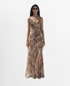 Женское платье с оборками и анималистическим принтом MANGO, Ecru