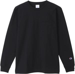 Мужская футболка с длинным рукавом Champion C3-W401Z, круглый вырез, 100% хлопок, карман, базовая модель, черный