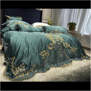 YUSIWOAL Комплект постельного белья из белого мягкого сатинового хлопка с золотой вышивкой Green