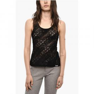 Прозрачная майка-топ с монограммой по всей поверхности Dsquared2, Black