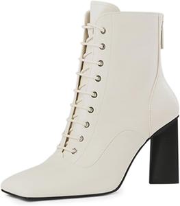 Женские модные ботильоны FOWT с квадратным носком, шнуровкой, на высоком массивном каблуке, с задней молнией, повседневные ботиночки для прогулок, размеры 4-16 US, White