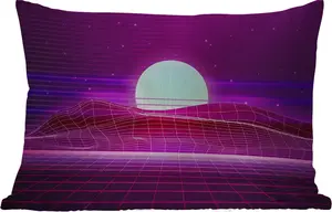 Подушка для улицы - Игры - Неон - Ретро - Фиолетовый - Солнце - Игры - 60 x 40 см - Водонепроницаемая - Подушка для отдыха - Декоративная подушка - Подушка для дома MuchoWow