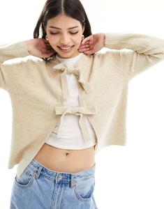 Светло-бежевый двусторонний кардиган с завязками спереди Pieces