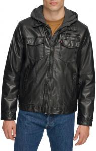 Мужская куртка Levi's из искусственной кожи с капюшоном и подкладкой из шерпы (стандартные размеры, большие и высокие), Black