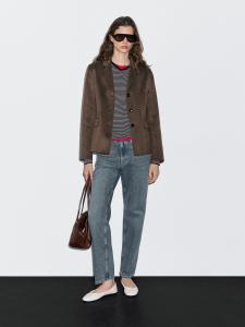 Пиджак из смесовой шерсти с приталенным воротником Massimo Dutti, шоколадный